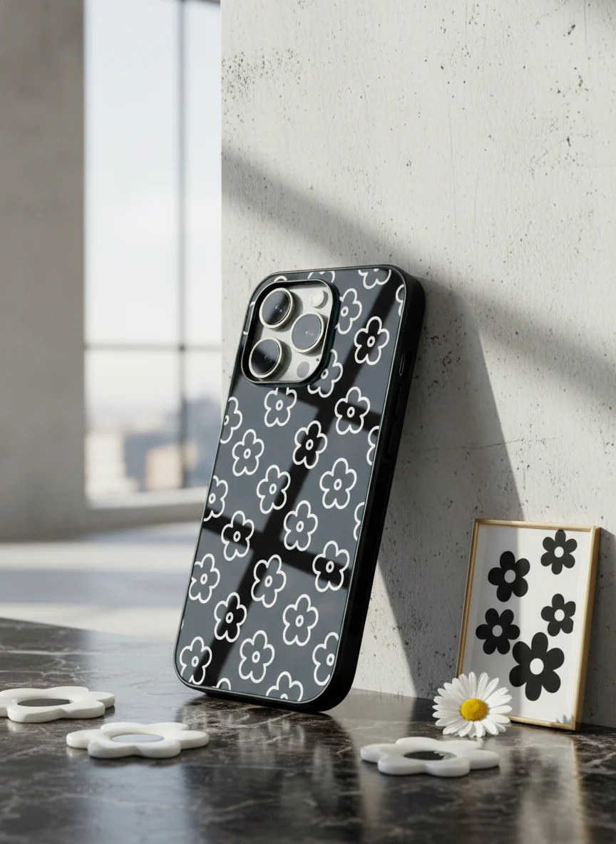 Doodle Flower Premium Glass Back Cover For iPhone 11-17 Models - Image 15