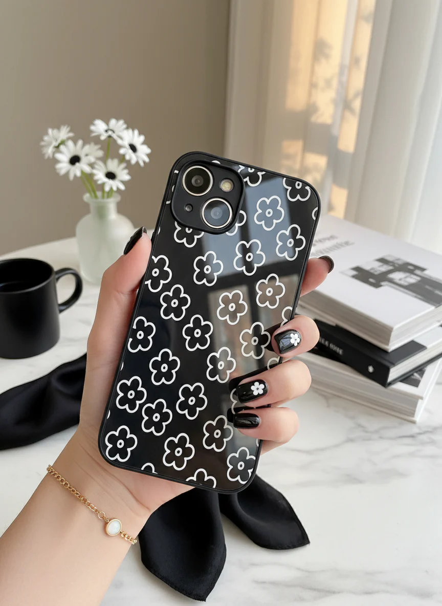 Doodle Flower Premium Glass Back Cover For iPhone 11-17 Models - Image 6