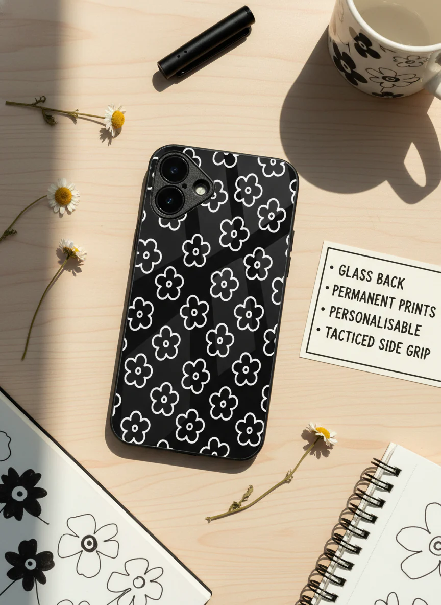 Doodle Flower Premium Glass Back Cover For iPhone 11-17 Models - Image 8