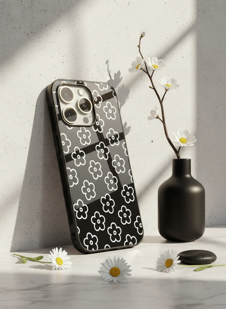Doodle Flower Premium Glass Back Cover For iPhone 11-17 Models - Image 9