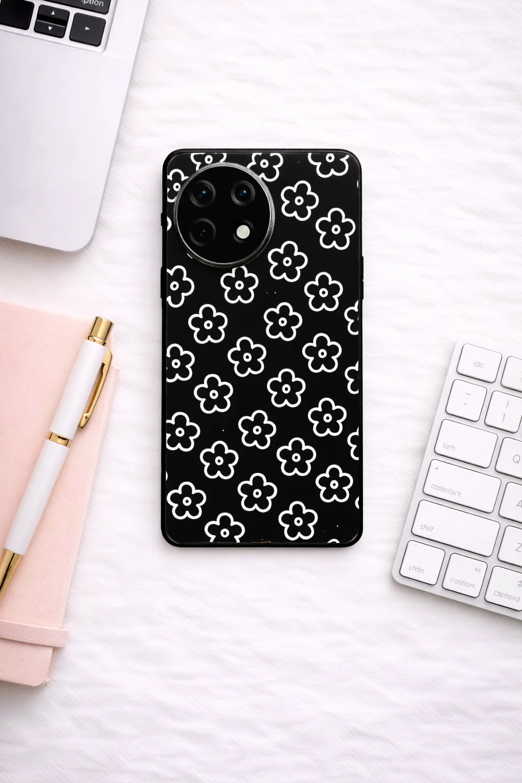 Doodle Flower Premium Glass Back Cover For One Plus 13, 12, 11, 10, Nord Series - Image 4