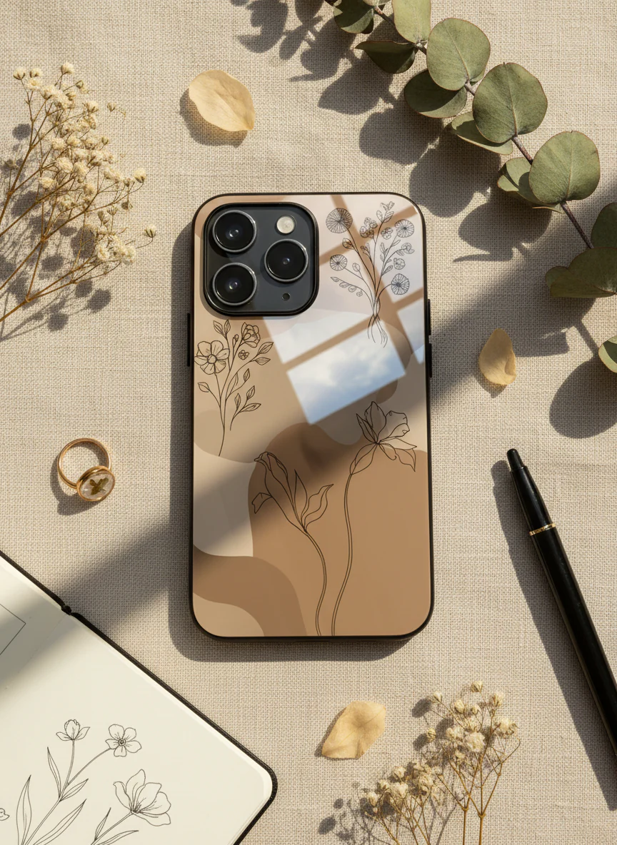 Earthy Petals Premium Glass Back Cover For iPhone 11-17 Models - Image 13