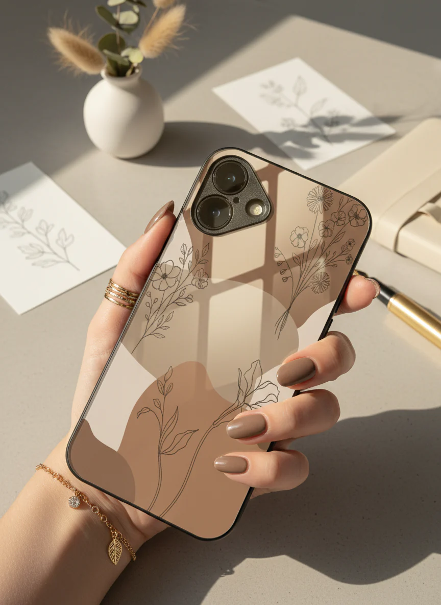 Earthy Petals Premium Glass Back Cover For iPhone 11-17 Models - Image 4