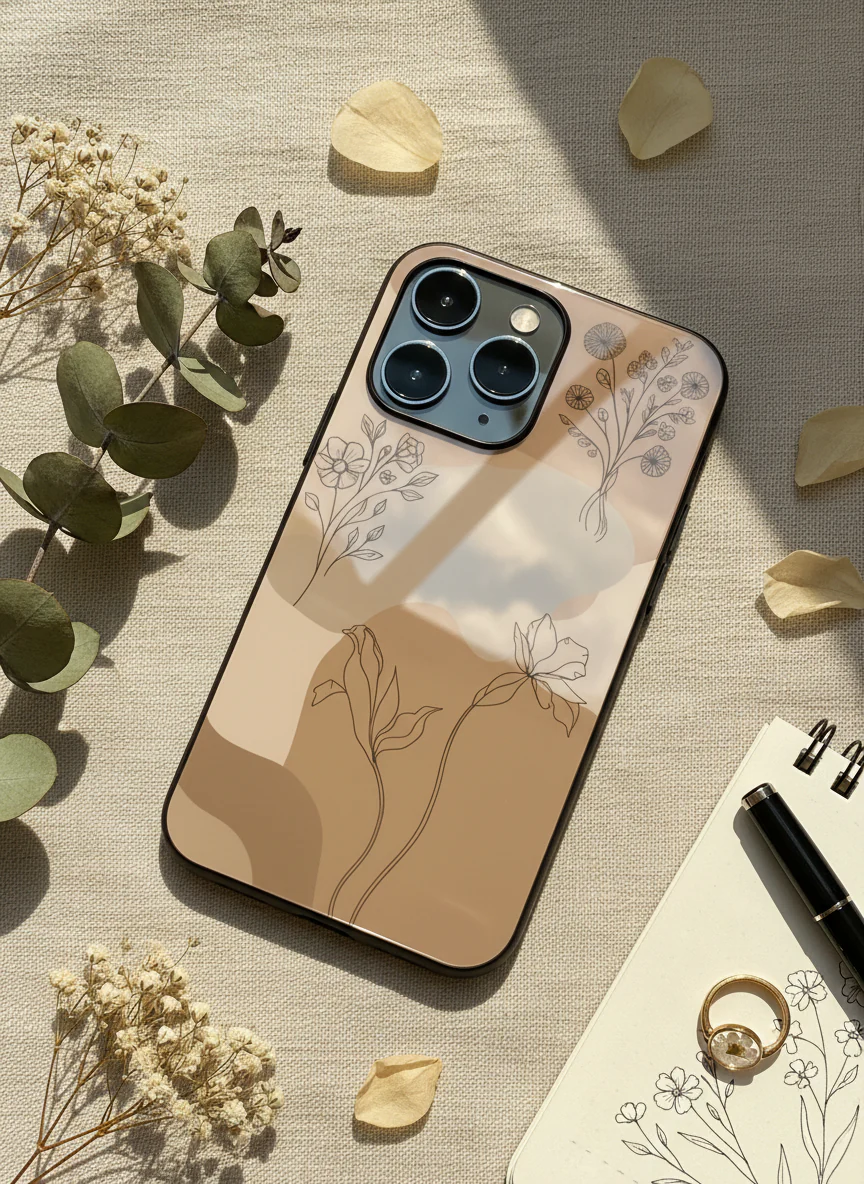 Earthy Petals Premium Glass Back Cover For iPhone 11-17 Models - Image 9