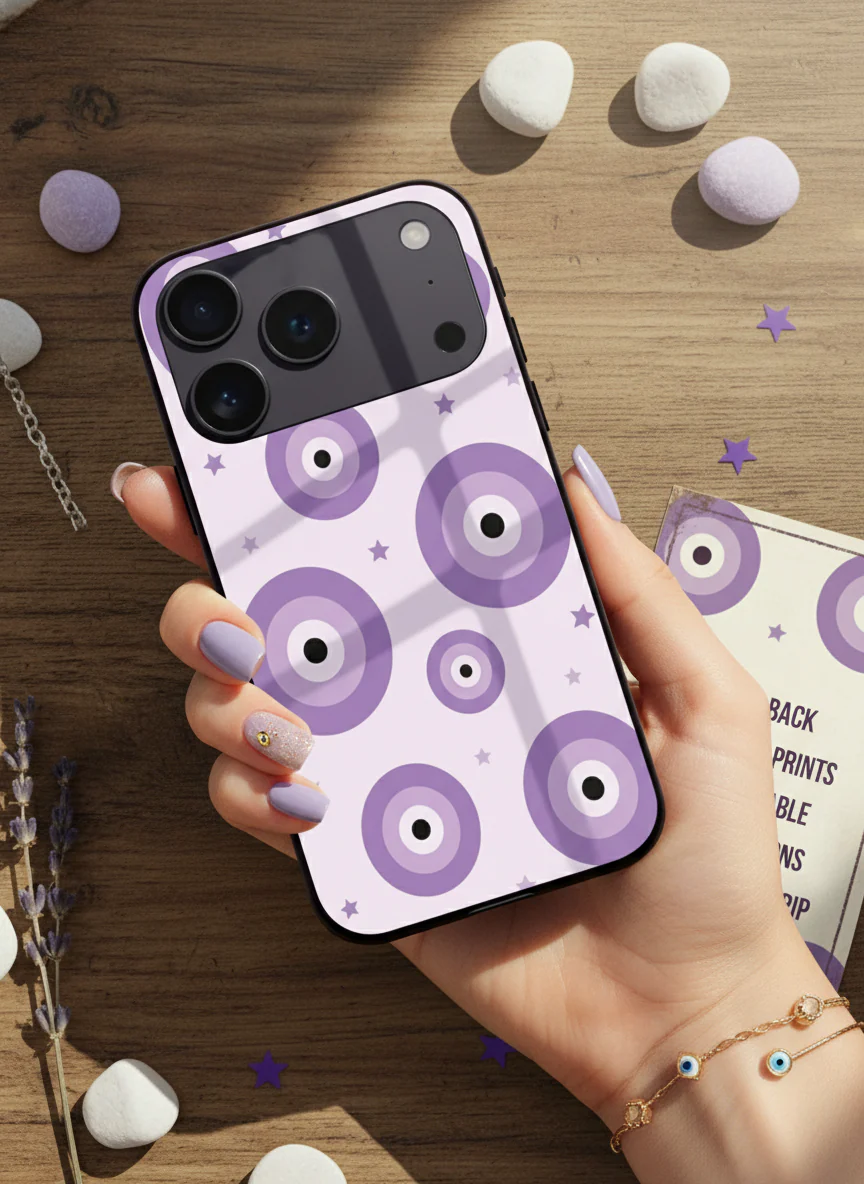 Eye Of Protection In Purple Premium Glass Back Cover For iPhone 11-17 Models