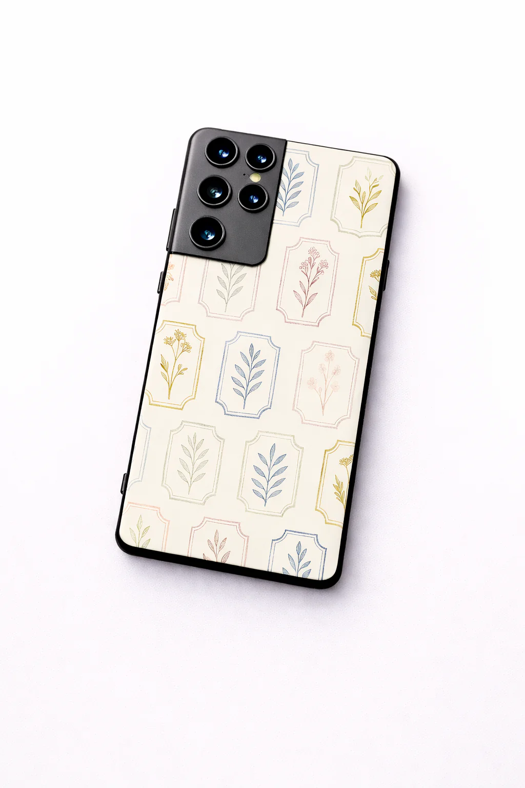 Floral Checks Pattern Premium Glass Back Cover For Galaxy S, A, M & F Series - Image 3