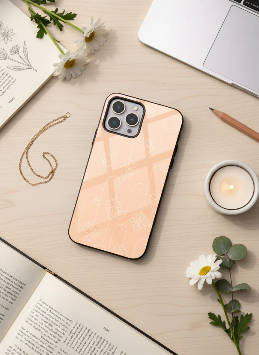 Floral Minimal Line Pattern Premium Glass Back Cover For iPhone 11-17 Models - Image 11
