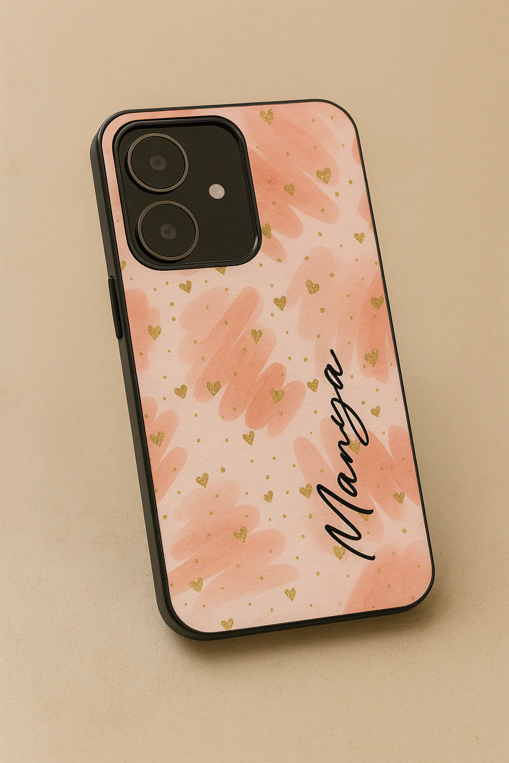 Golden Hearts Personalised Name Premium Glass Back Cover For iPhone 11-17 Models - Image 10