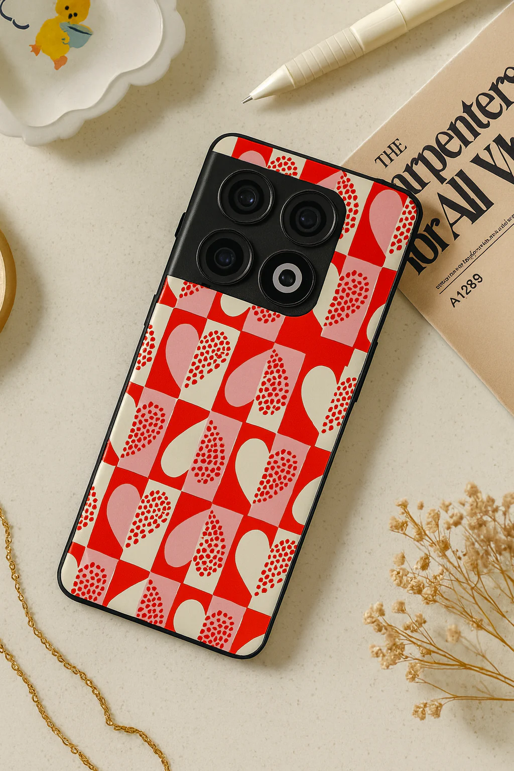 Hearts Pattern Premium Glass Back Cover For One Plus 13, 12, 11, 10, Nord Series