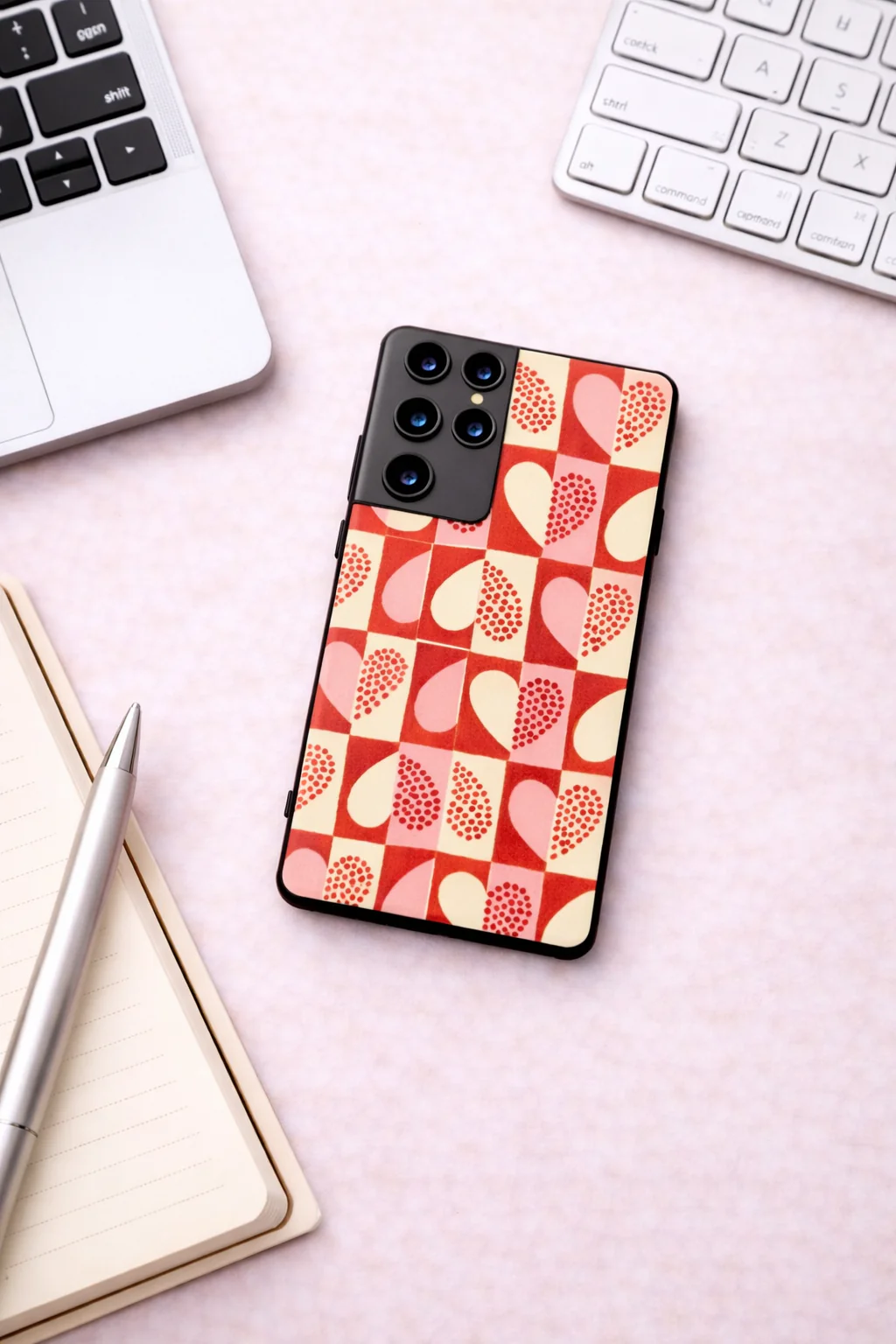 Hearts Pattern Premium Glass Back Cover For Galaxy S, A, M & F Series
