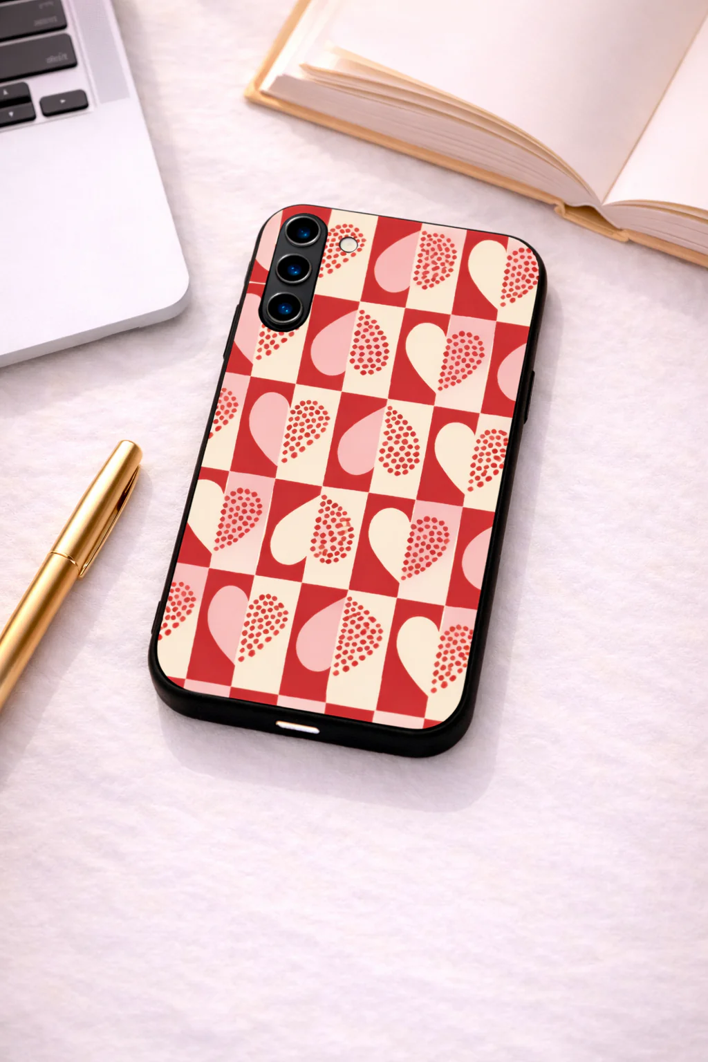 Hearts Pattern Premium Glass Back Cover For Galaxy S, A, M & F Series - Image 4