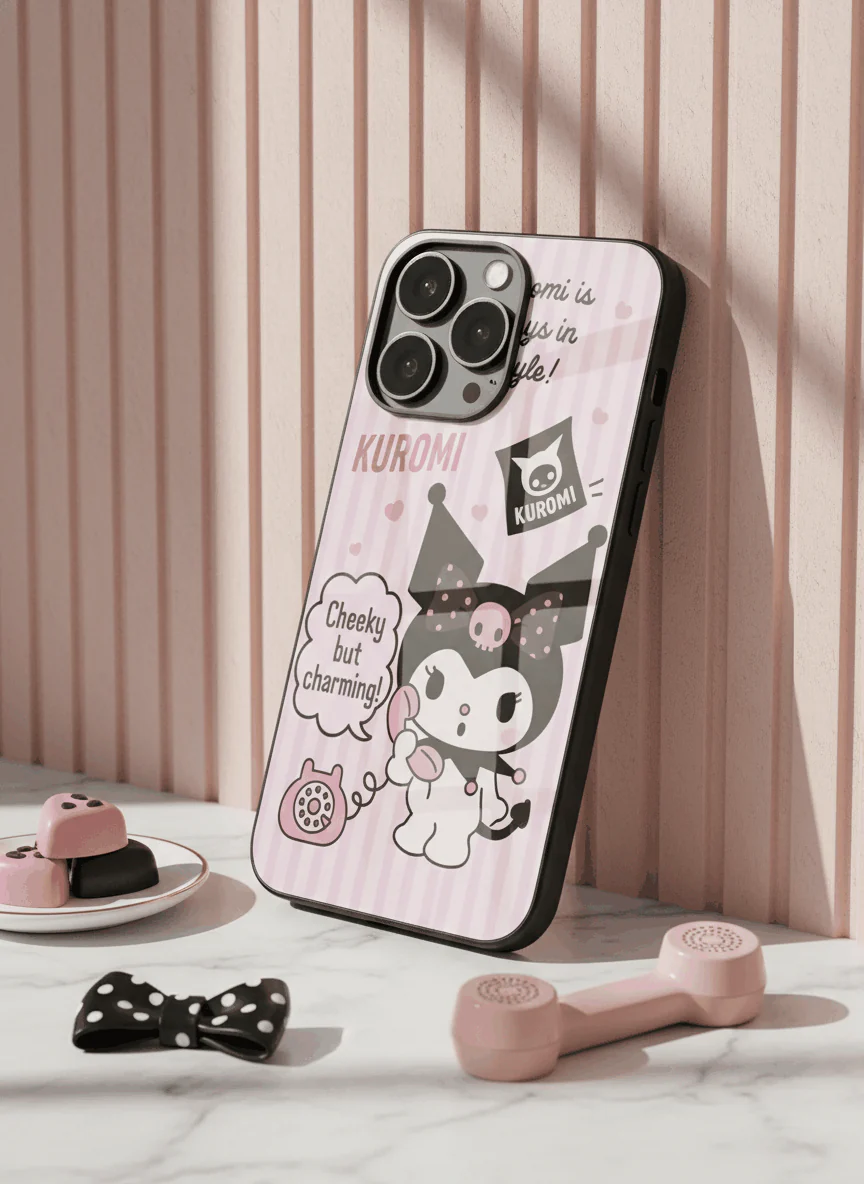 Kuromi Cat Premium Glass Back Cover For iPhone 11-17 Models - Image 3