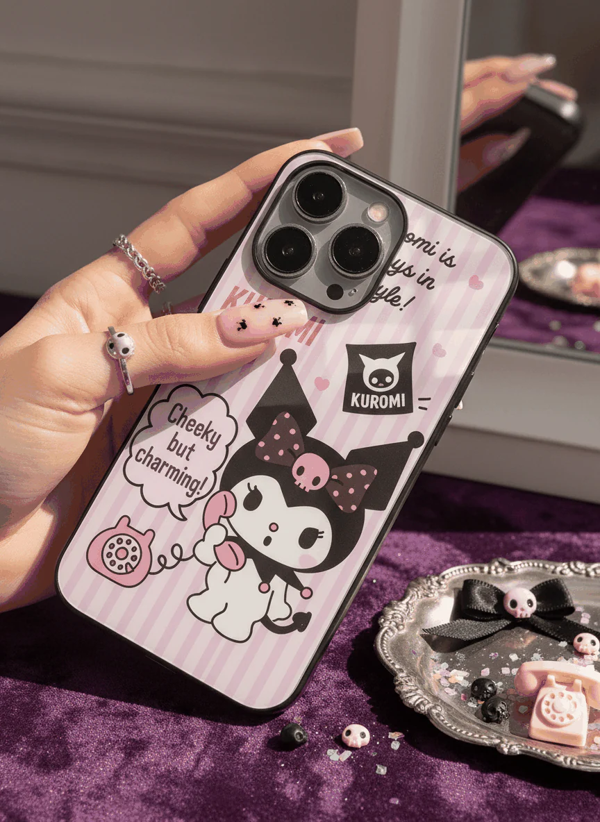 Kuromi Cat Premium Glass Back Cover For iPhone 11-17 Models - Image 4