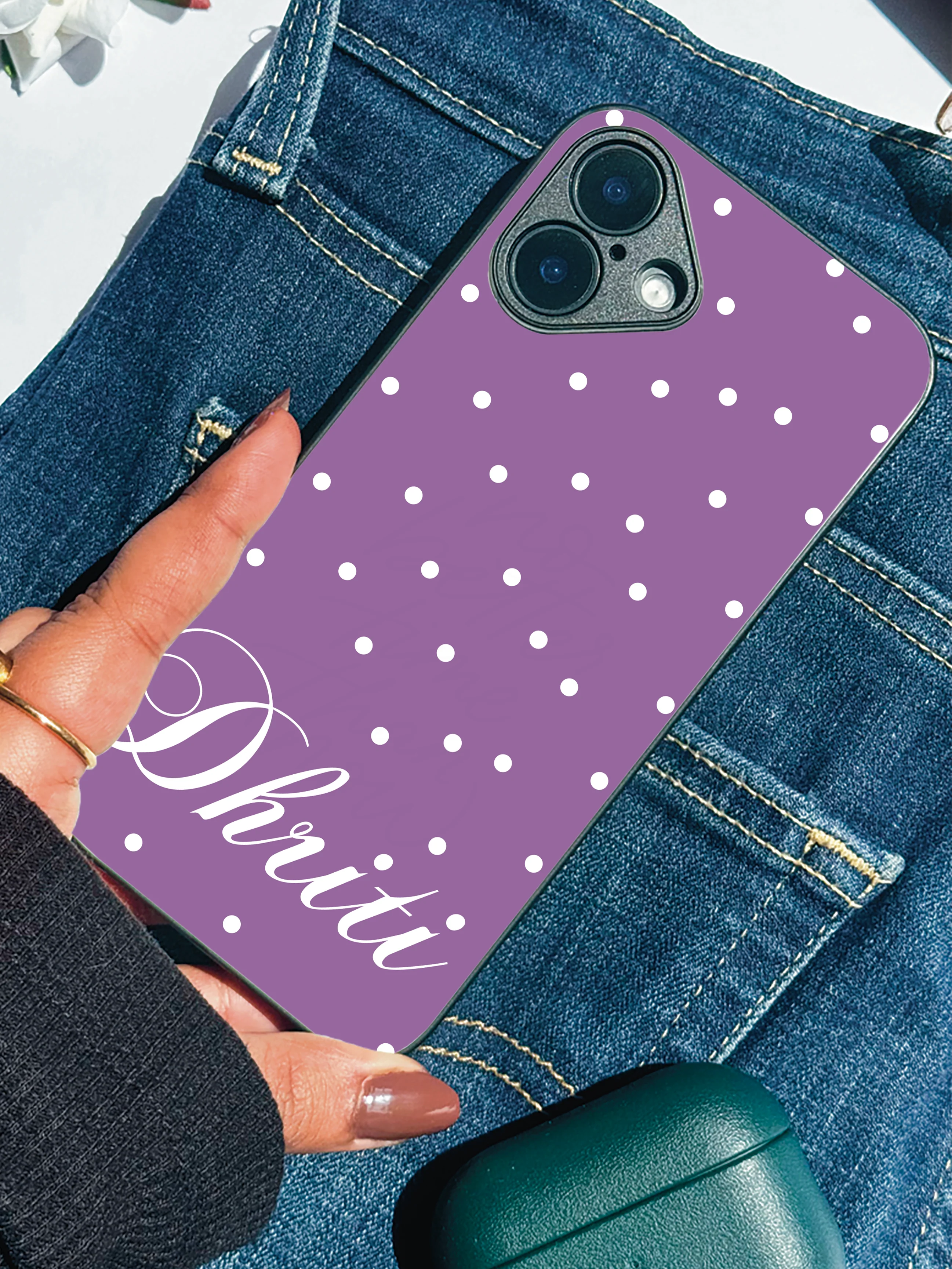Lavender Dots Personalised Name Premium Glass Back Cover For iPhone 11-17 Models - Image 6