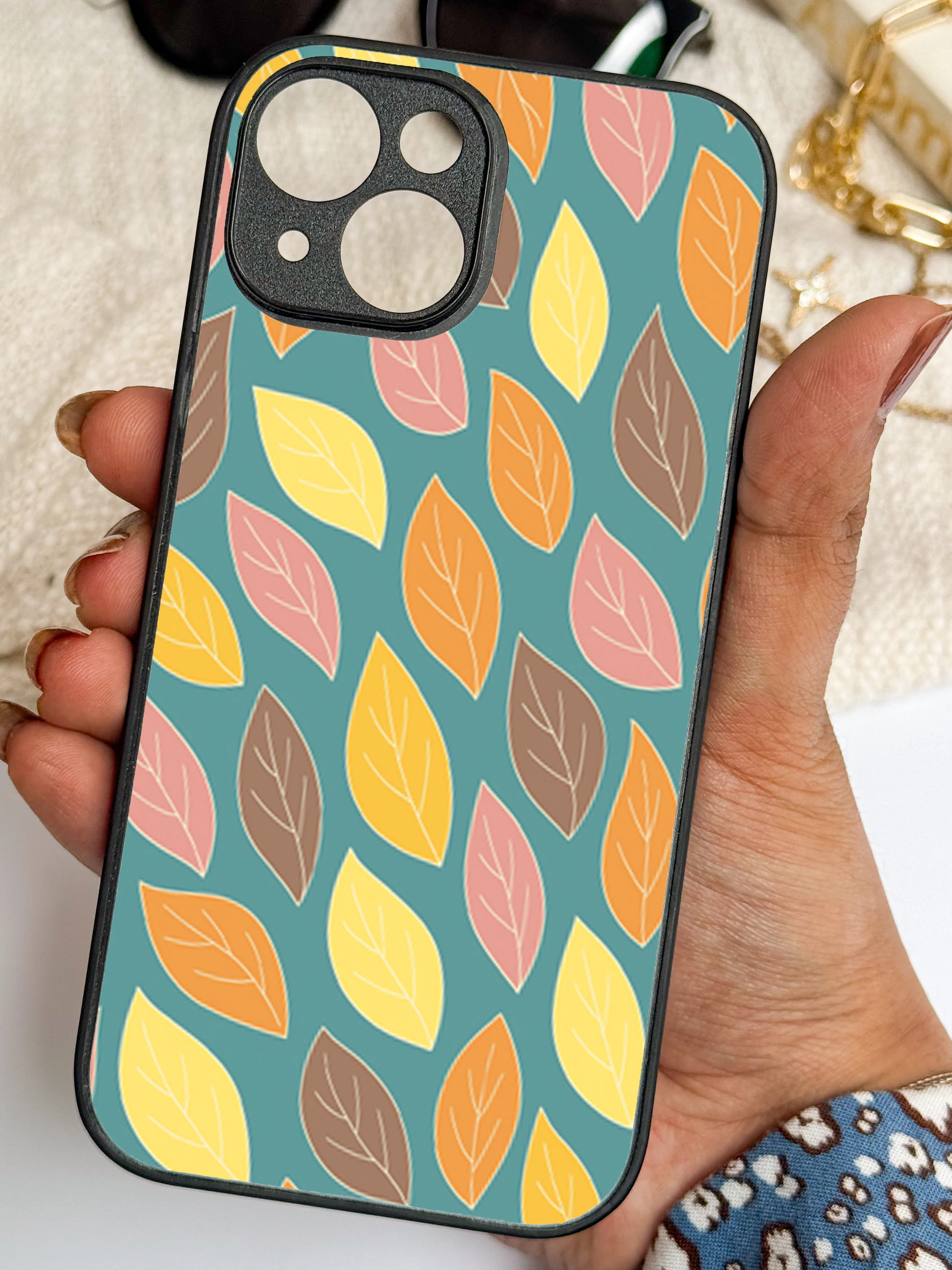 Leaf Pattern Premium Glass Back Cover For iPhone 11-17 Models - Image 8