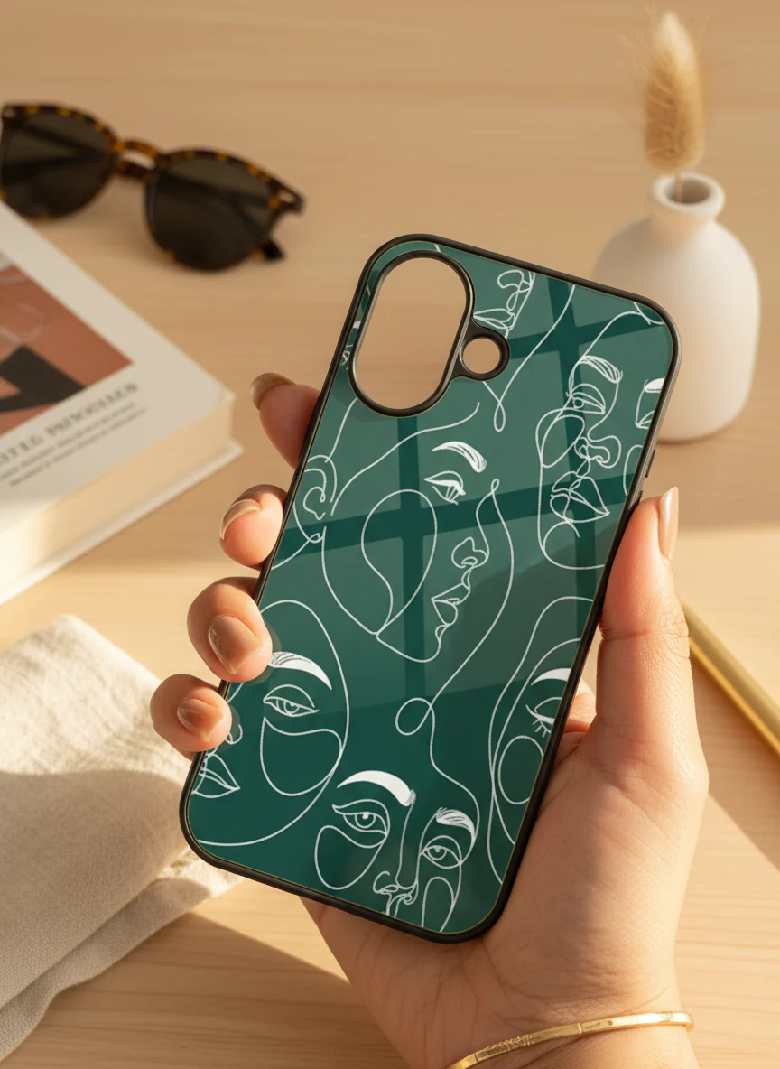 Line Art Lady Premium Glass Back Cover For iPhone 11-17 Models - Image 10