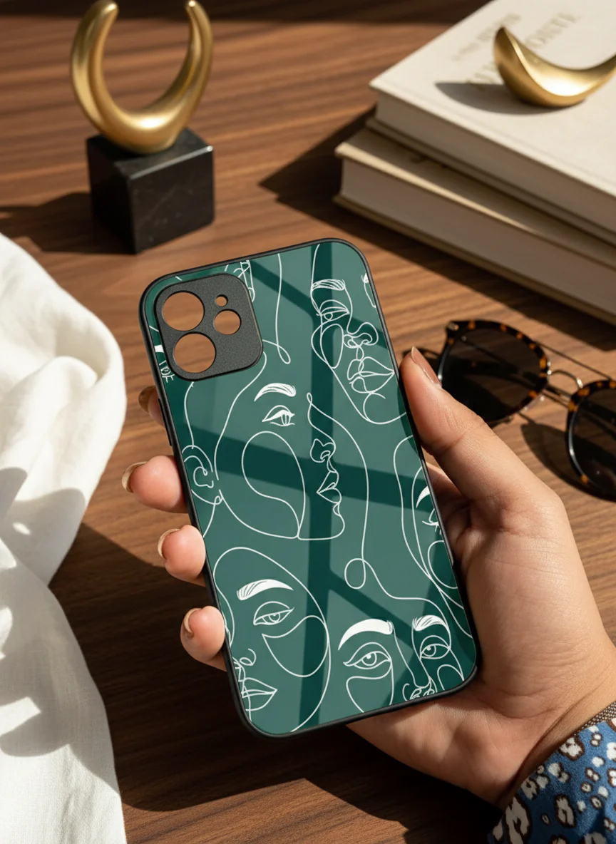 Line Art Lady Premium Glass Back Cover For iPhone 11-17 Models - Image 15