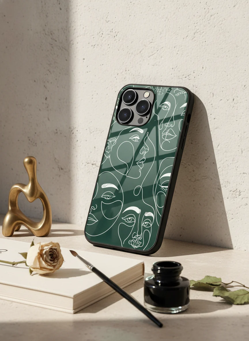 Line Art Lady Premium Glass Back Cover For iPhone 11-17 Models - Image 2