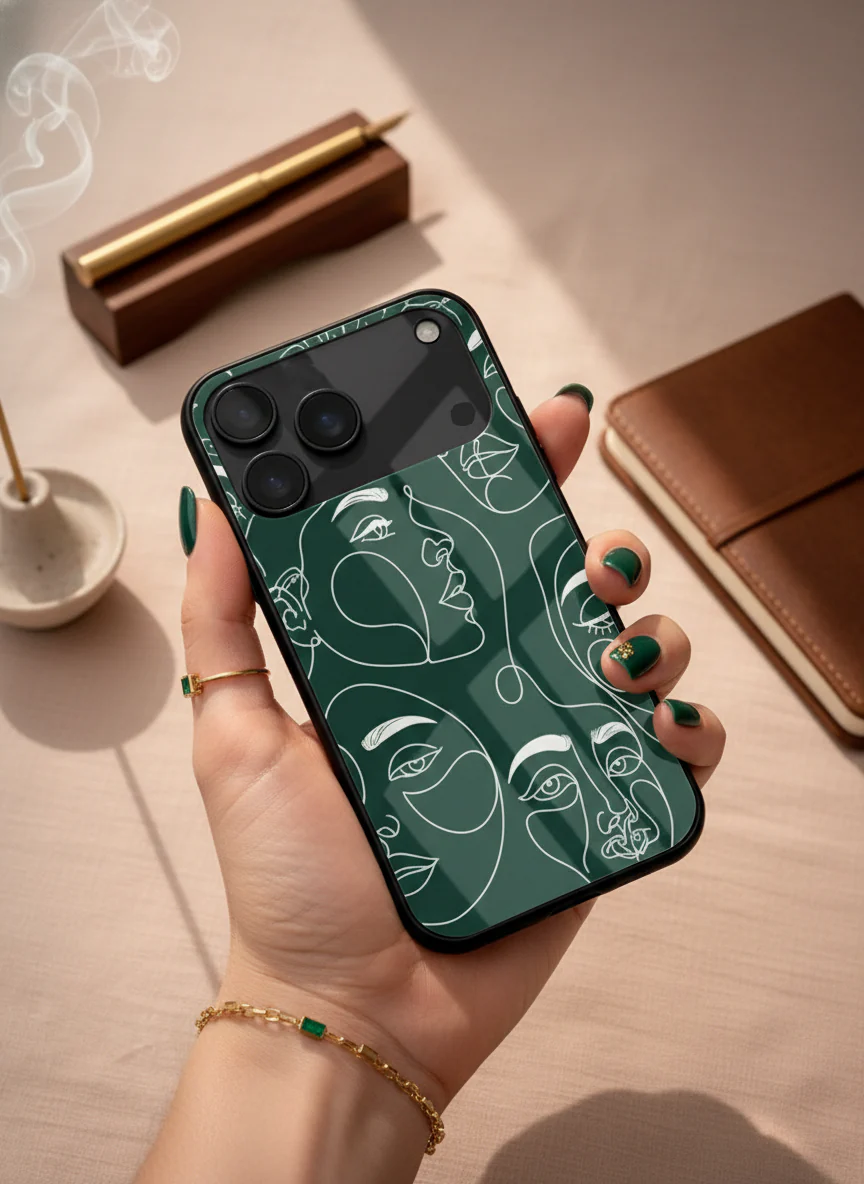 Line Art Lady Premium Glass Back Cover For iPhone 11-17 Models - Image 3