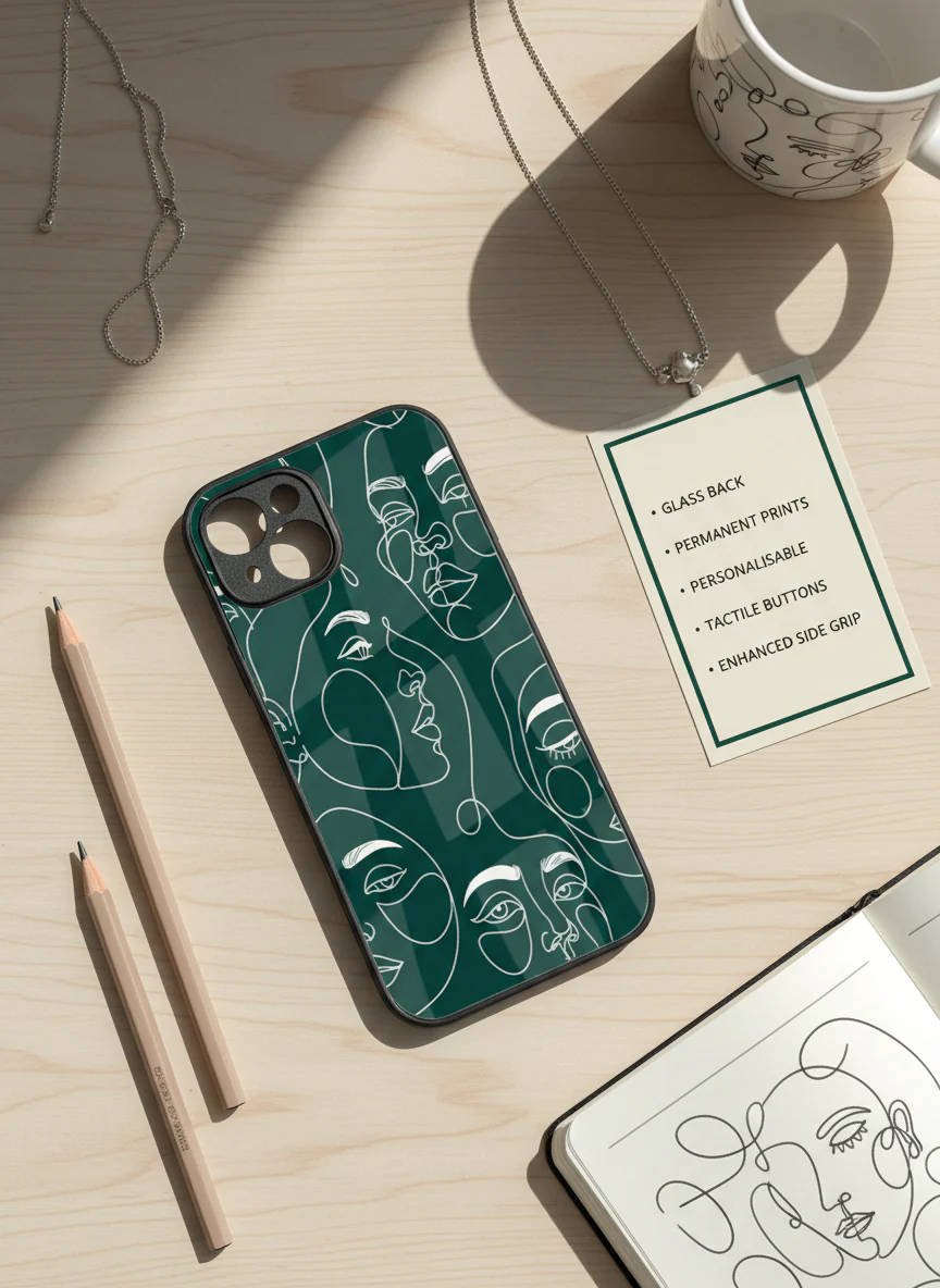 Line Art Lady Premium Glass Back Cover For iPhone 11-17 Models - Image 4