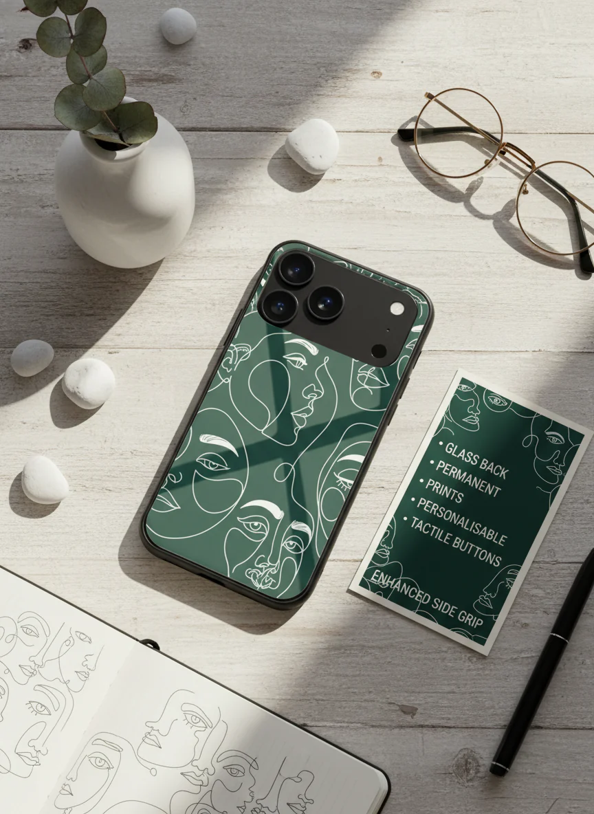Line Art Lady Premium Glass Back Cover For iPhone 11-17 Models - Image 5