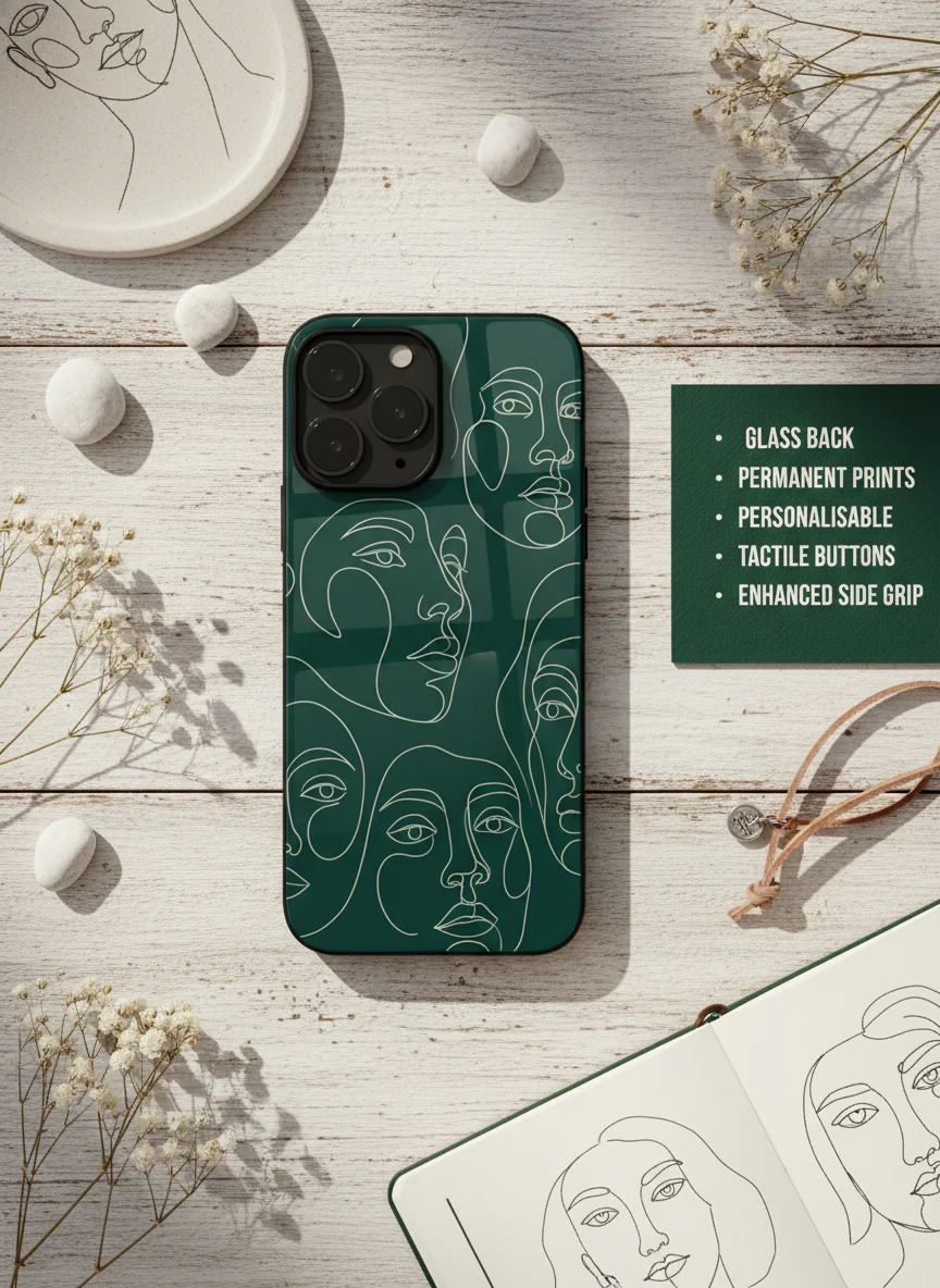 Line Art Lady Premium Glass Back Cover For iPhone 11-17 Models - Image 8