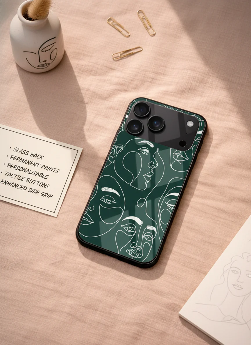 Line Art Lady Premium Glass Back Cover For iPhone 11-17 Models - Image 9