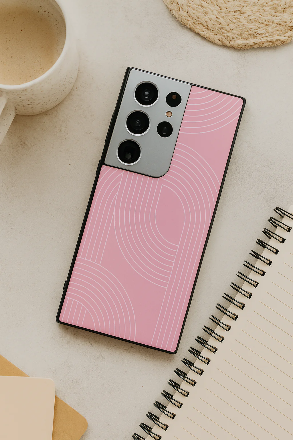 Linear Blush Premium Glass Back Cover For Galaxy S, A, M & F Series