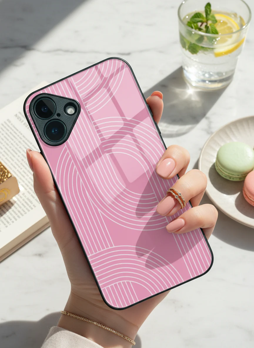 Linear Blush Premium Glass Back Cover For iPhone 11-17 Models