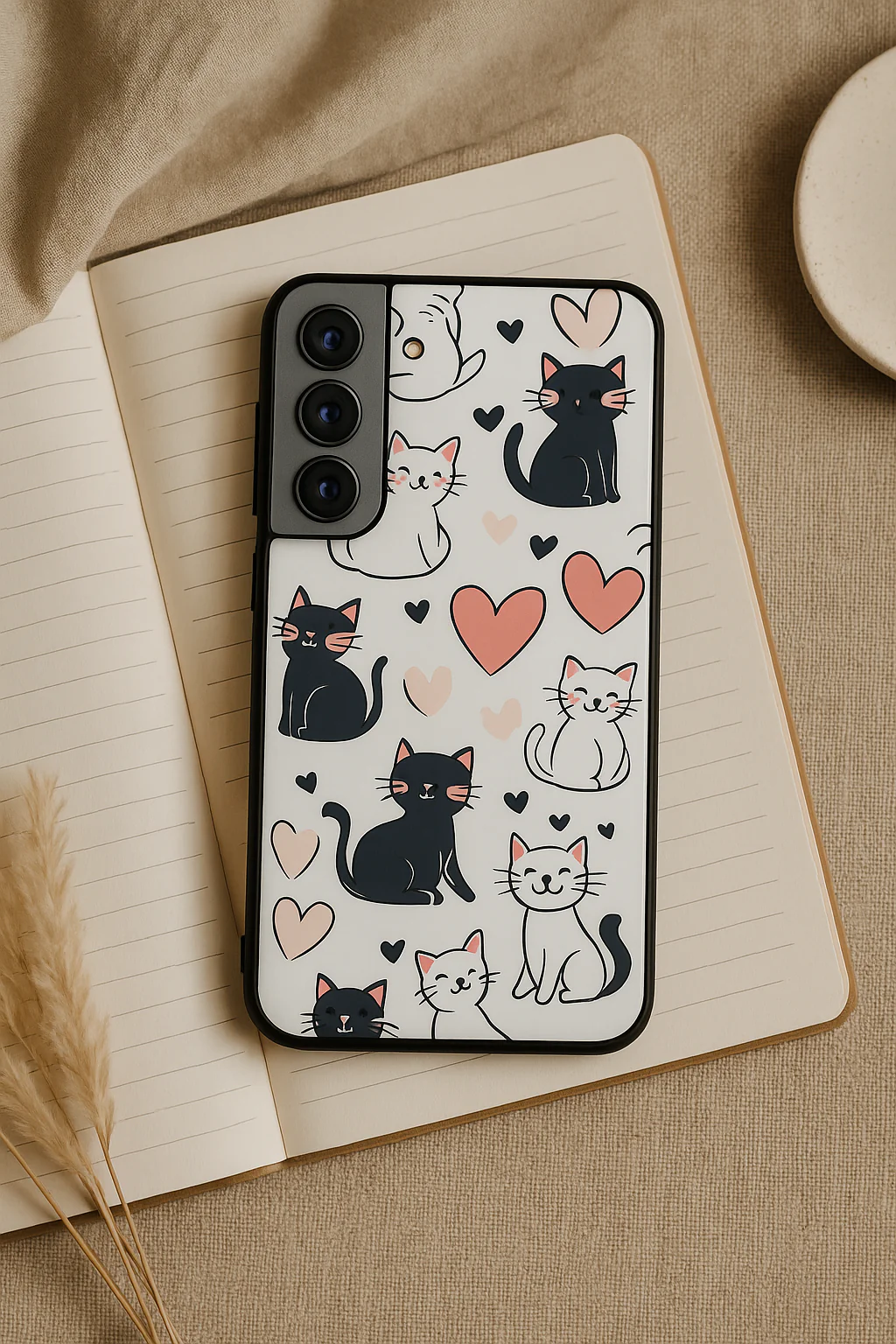 Meowgical Hearts Premium Glass Back Cover For Galaxy S, A, M & F Series - Image 4
