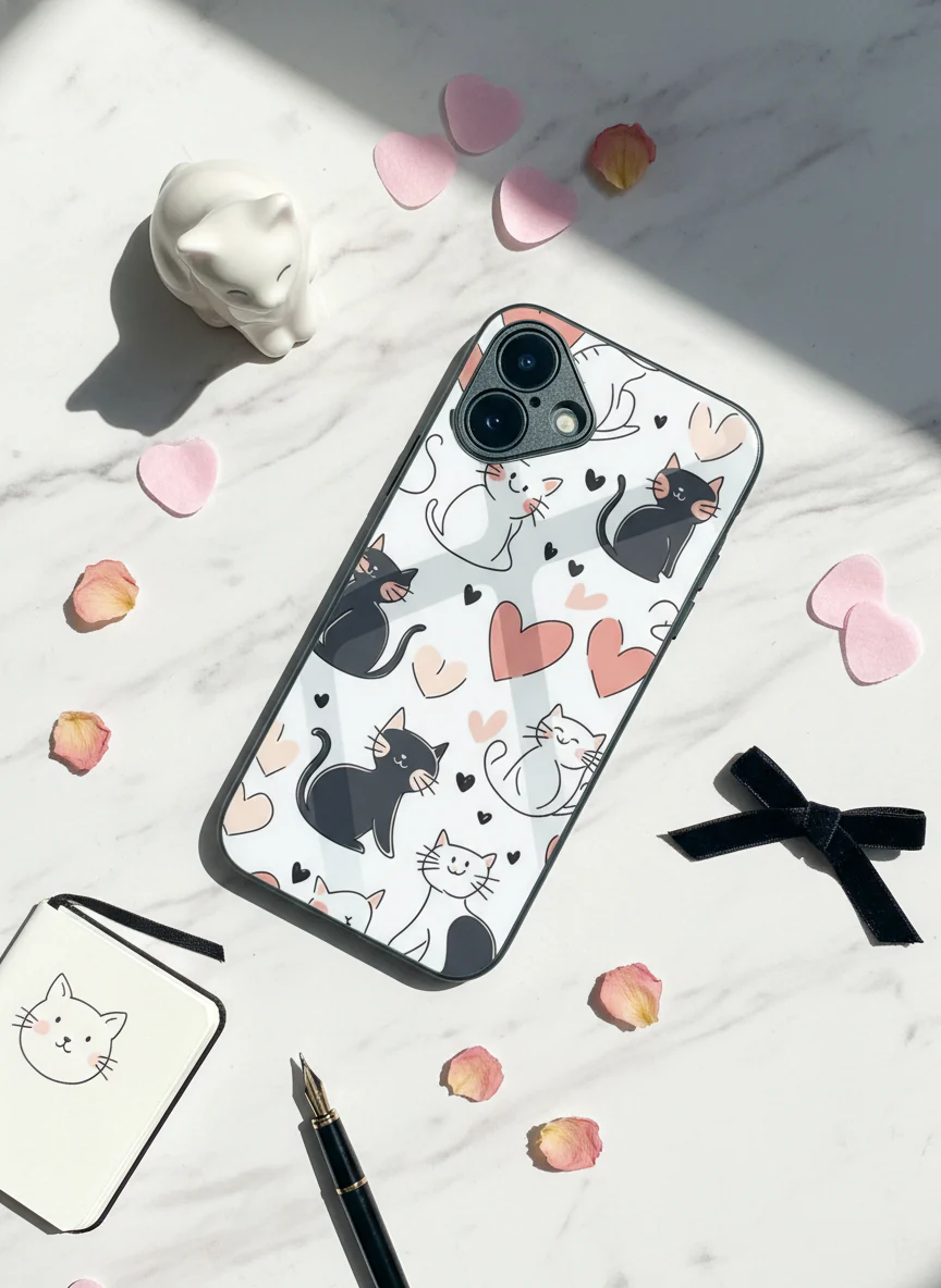 Meowgical Hearts Premium Glass Back Cover For iPhone 11-17 Models - Image 13