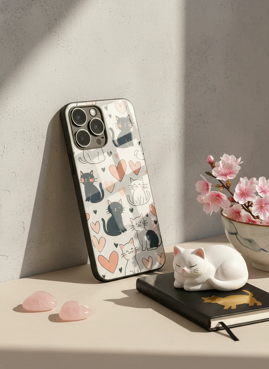 Meowgical Hearts Premium Glass Back Cover For iPhone 11-17 Models - Image 3