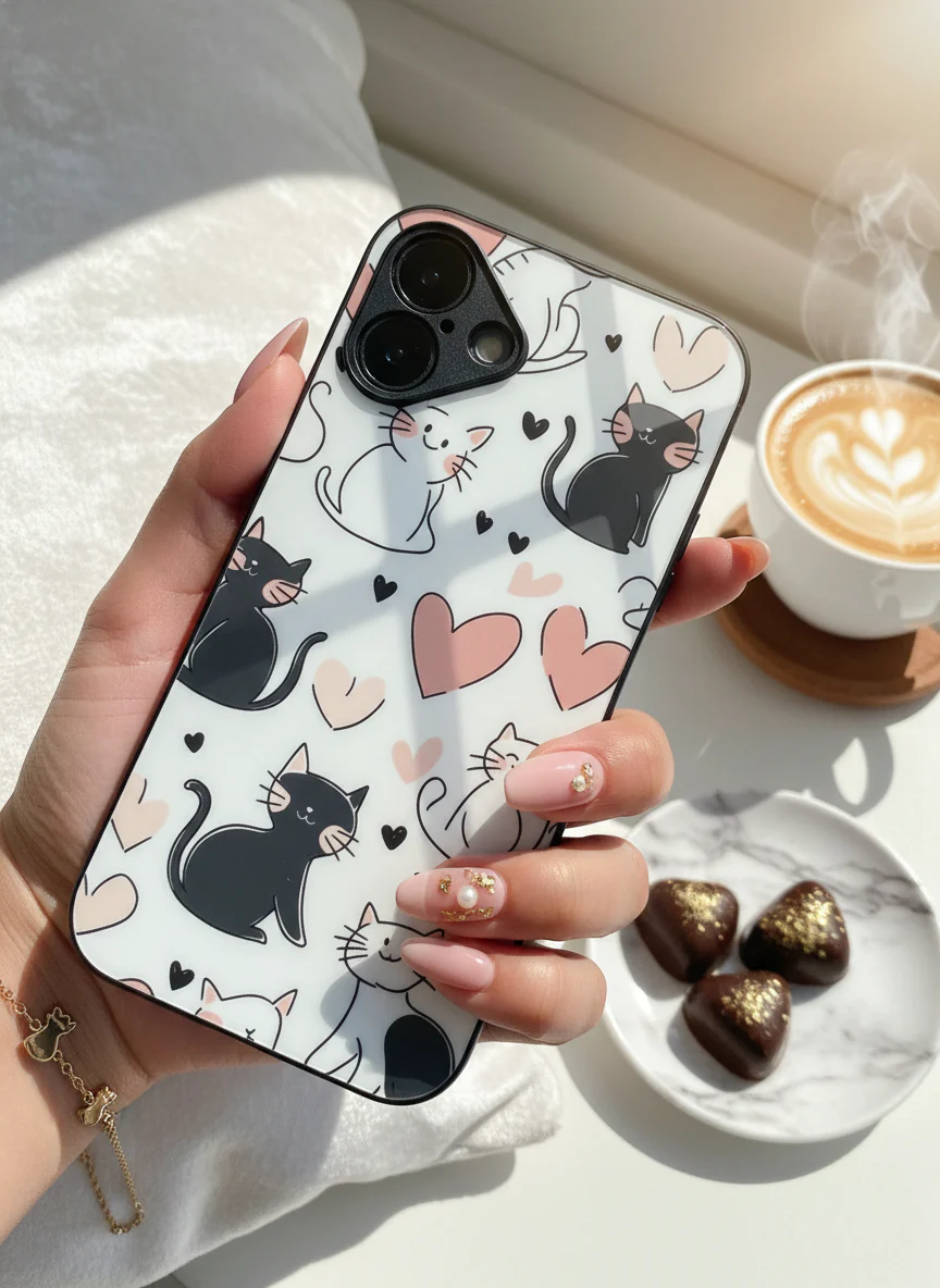 Meowgical Hearts Premium Glass Back Cover For iPhone 11-17 Models - Image 7