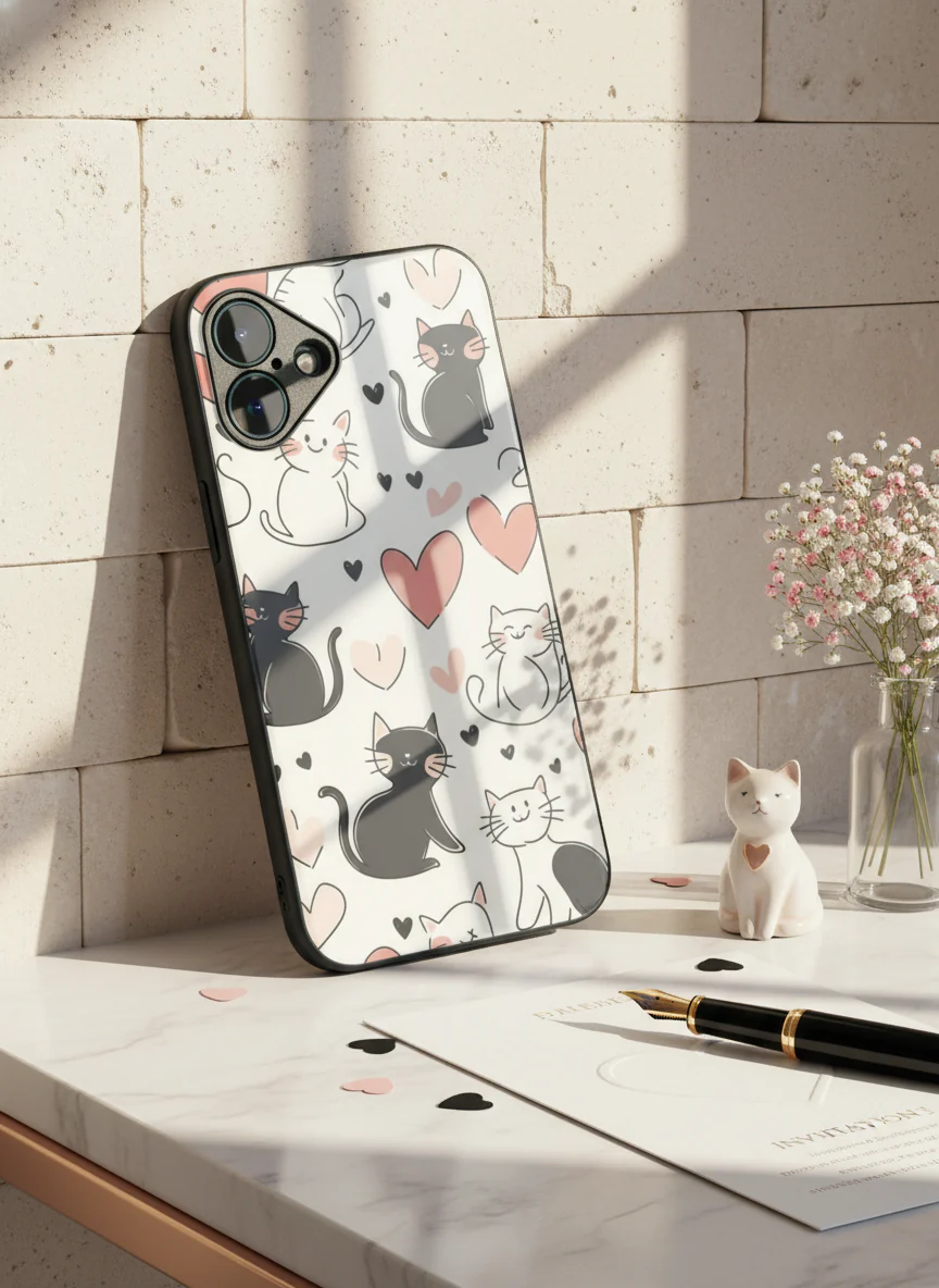 Meowgical Hearts Premium Glass Back Cover For iPhone 11-17 Models - Image 9