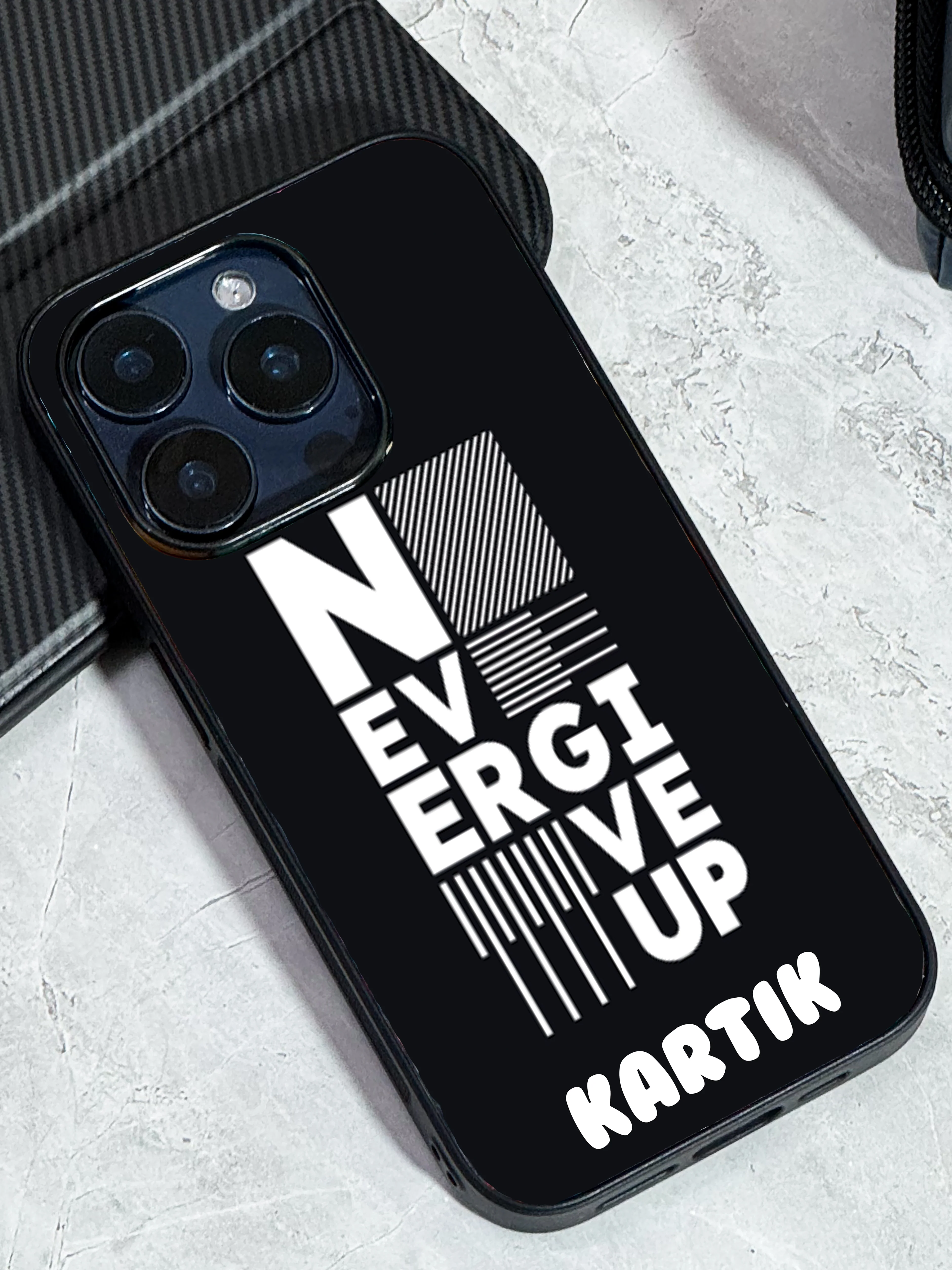 Never Give Up Personalised Name Premium Glass Back Cover For iPhone 11-17 Models - Image 3