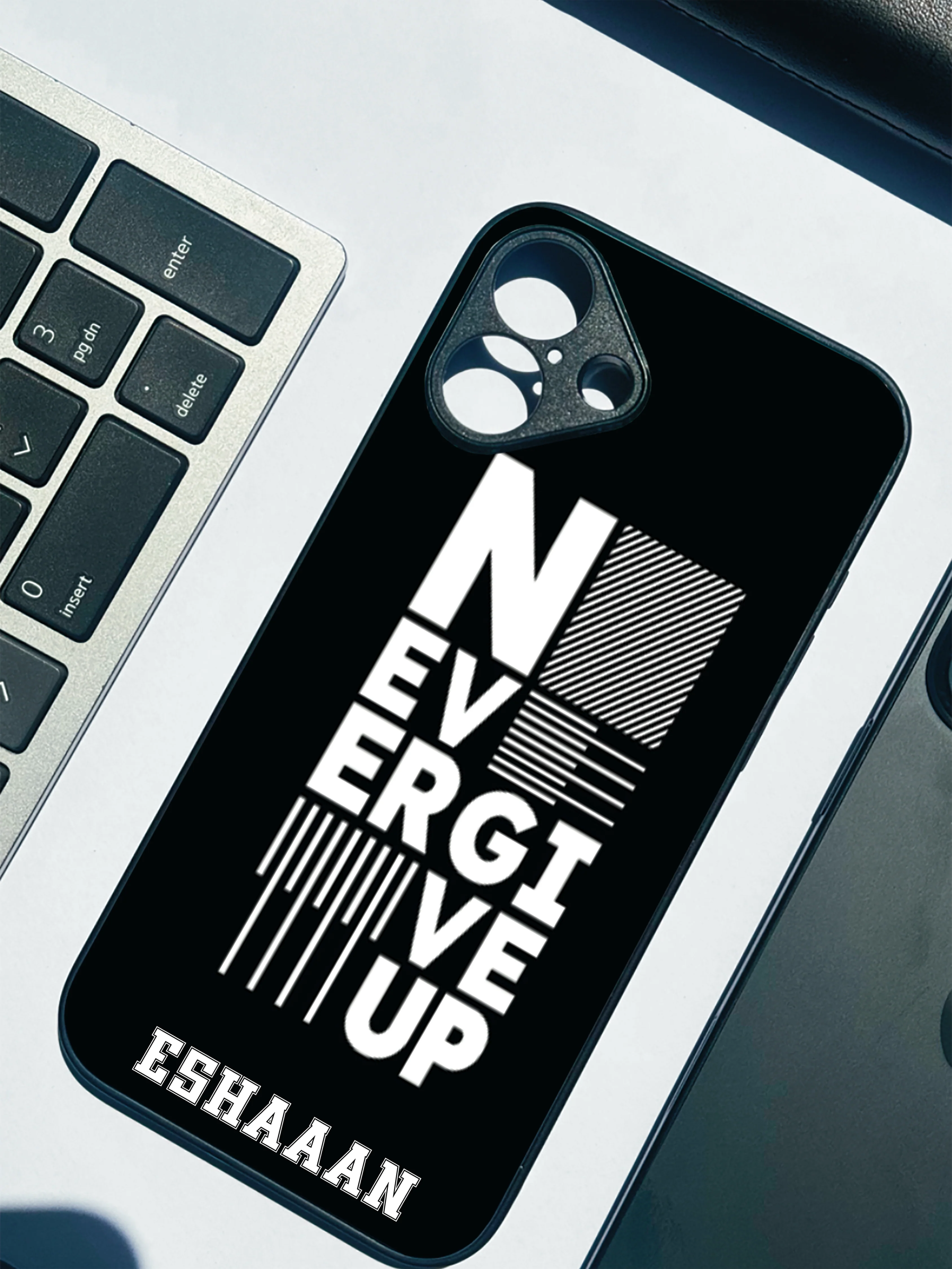 Never Give Up Personalised Name Premium Glass Back Cover For iPhone 11-17 Models - Image 4
