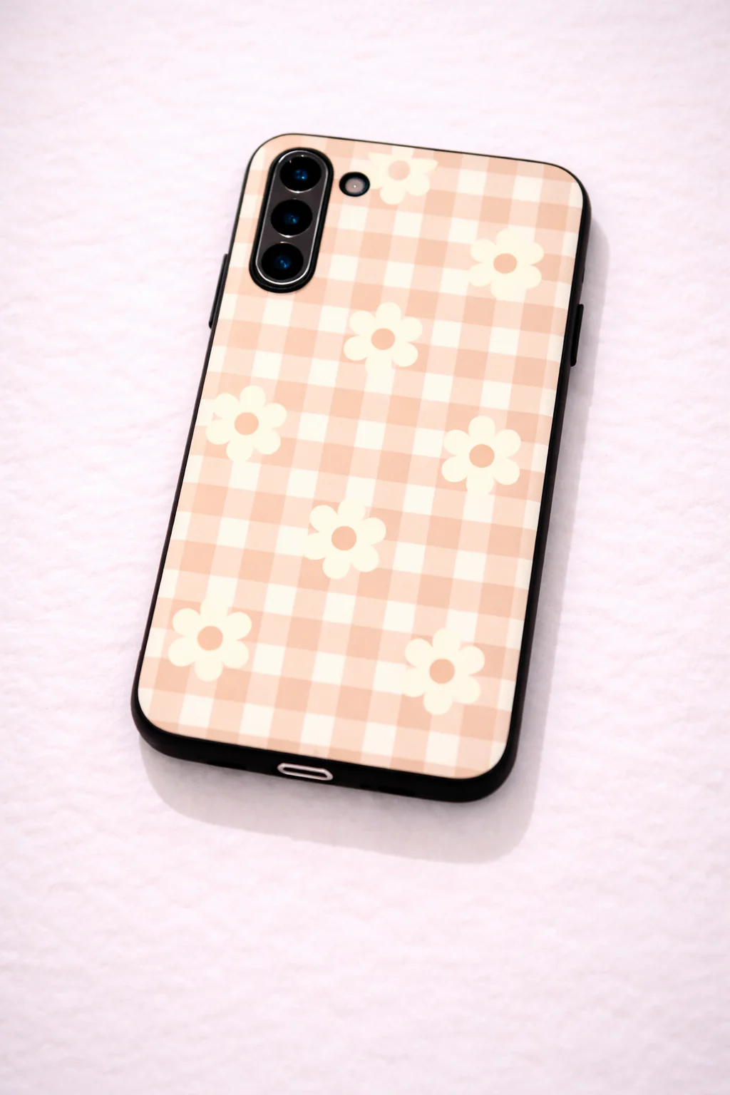 Nude Floral Checks Premium Glass Back Cover For Galaxy S, A, M & F Series - Image 5
