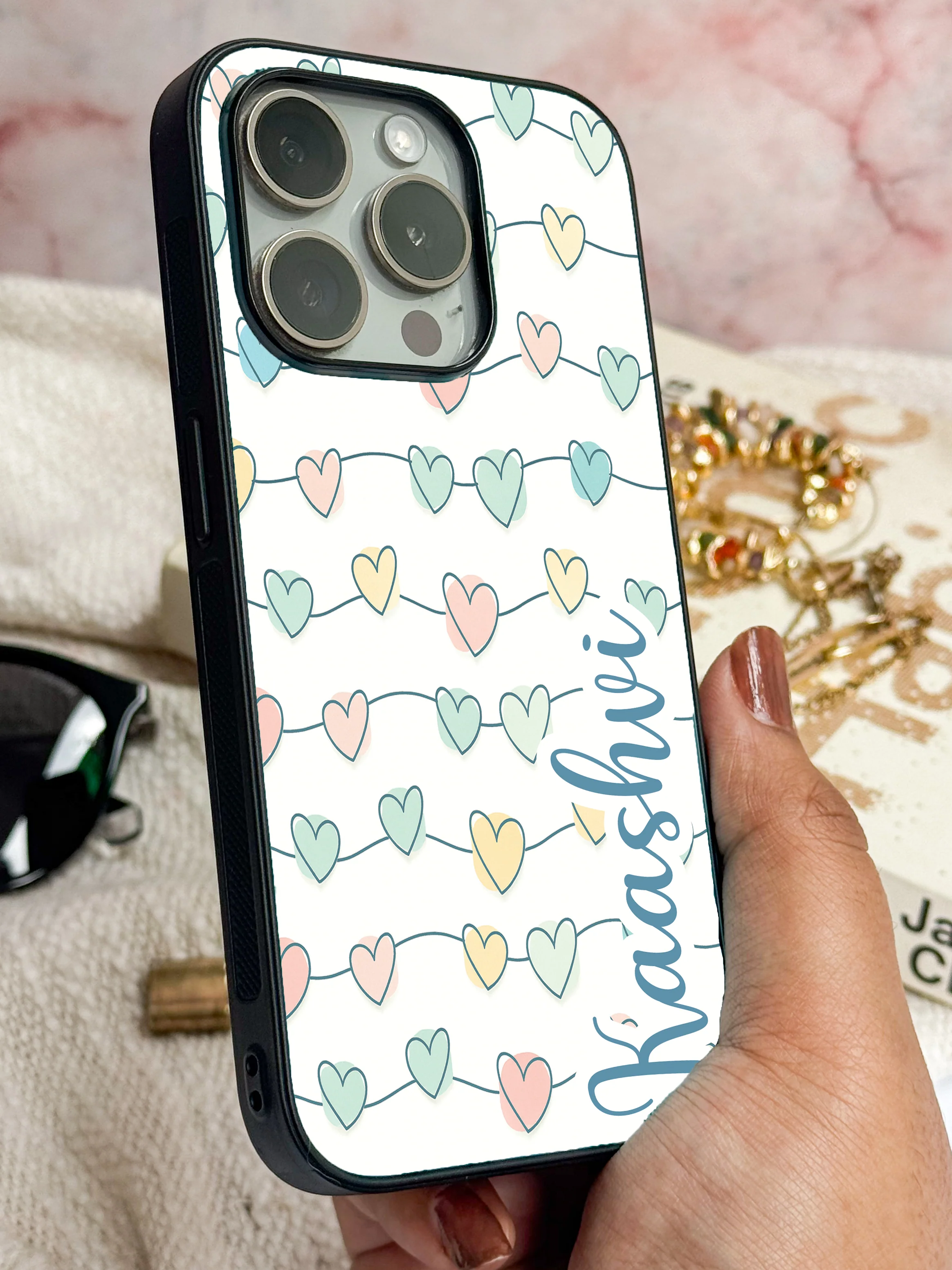 Pastel Strings Loops Personalised Name Premium Glass Back Cover For iPhone 11-17 Models - Image 11