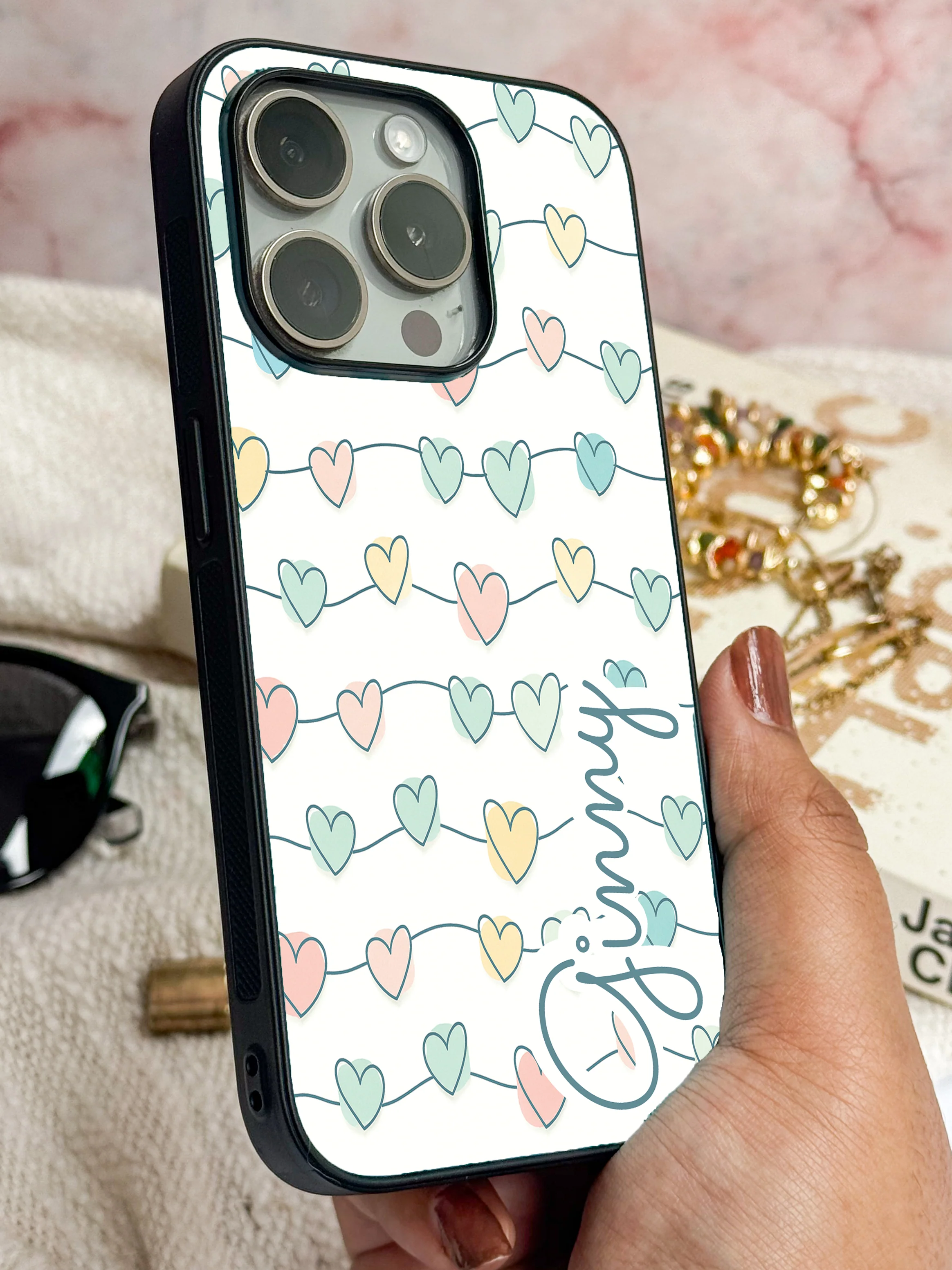 Pastel Strings Personalised Name Premium Glass Back Cover For iPhone 11-17 Models - Image 9