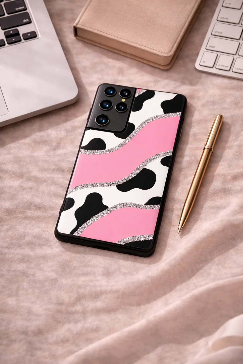 Pink Love Premium Glass Back Cover For Galaxy S, A, M & F Series