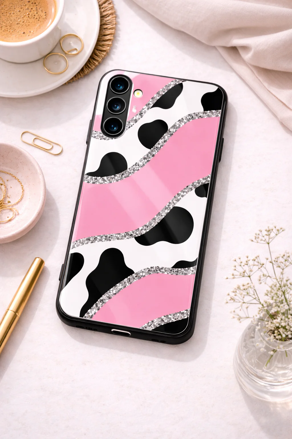 Pink Love Premium Glass Back Cover For Galaxy S, A, M & F Series - Image 4