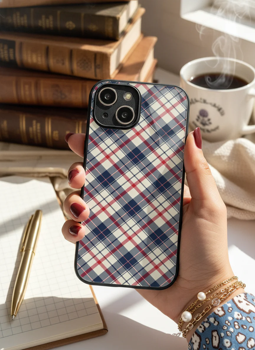 Plaid Perfection Premium Glass Back Cover For iPhone 11-17 Models
