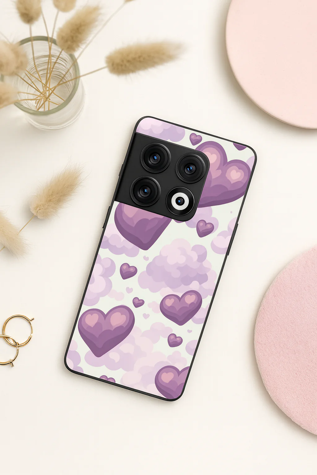 Purple Hearts Glass Back Cover For One Plus 13, 12, 11, 10, Nord Series - Image 5