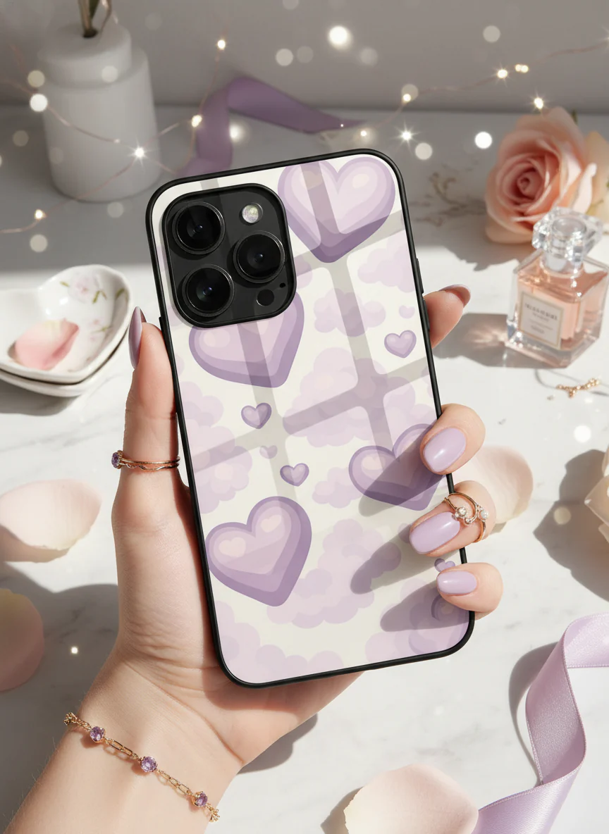 Purple Hearts Premium Glass Back Cover For iPhone 11-17 Models - Image 4