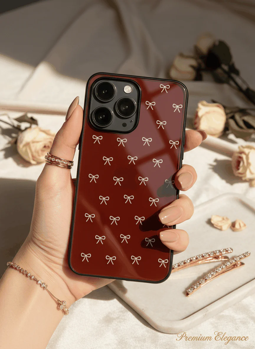 Red Bow Beaut Premium Glass Back Cover For iPhone 11-17 Models