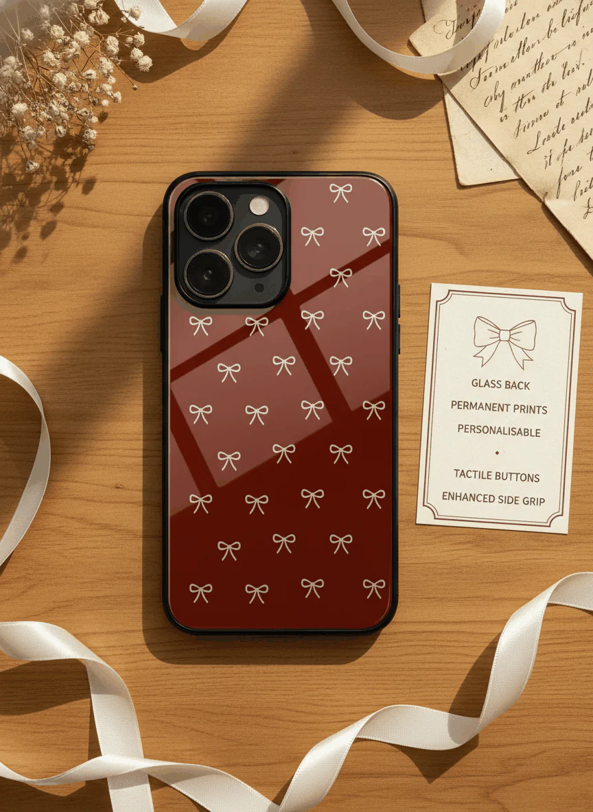 Red Bow Beaut Premium Glass Back Cover For iPhone 11-17 Models - Image 10