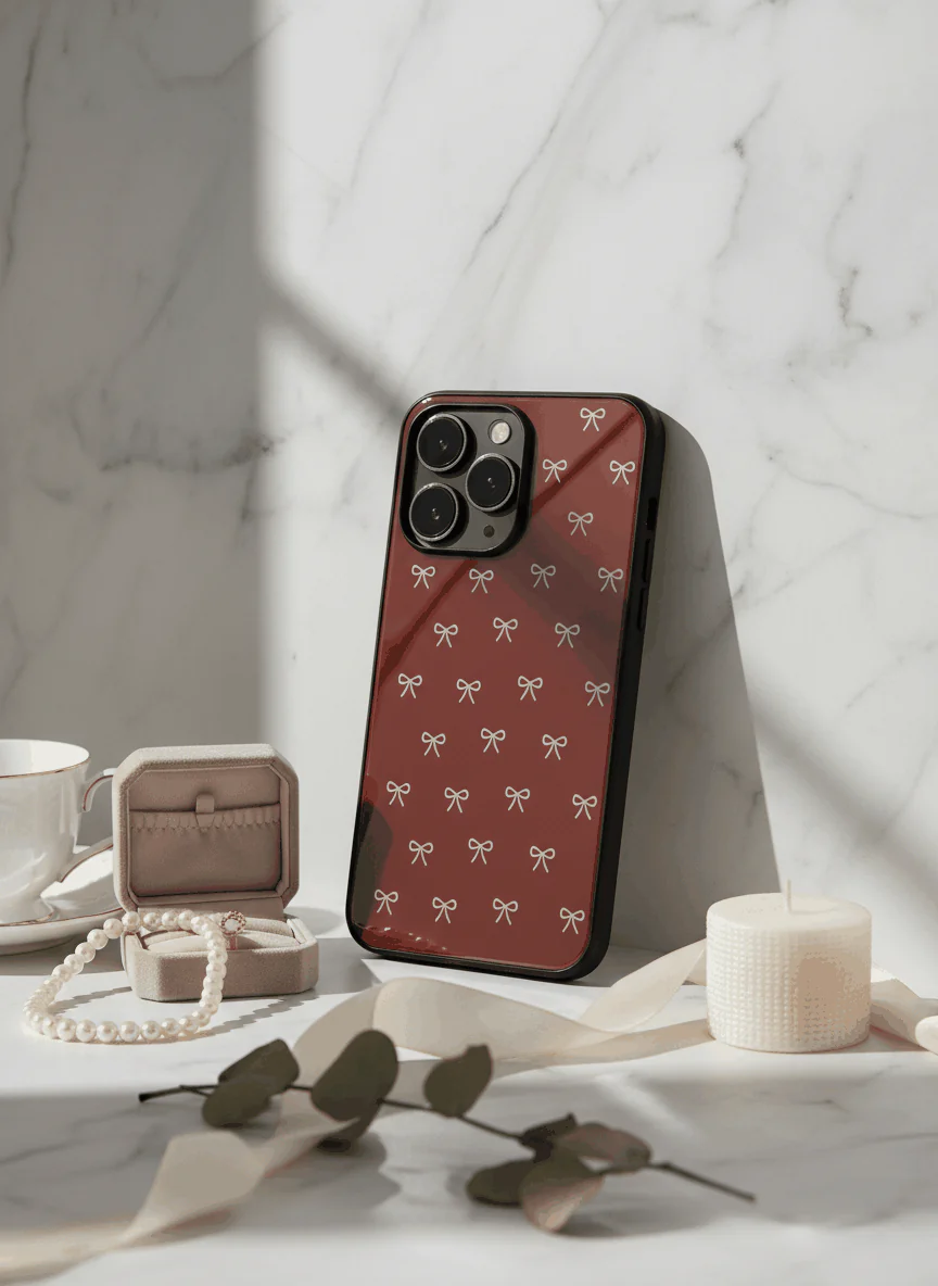 Red Bow Beaut Premium Glass Back Cover For iPhone 11-17 Models - Image 2