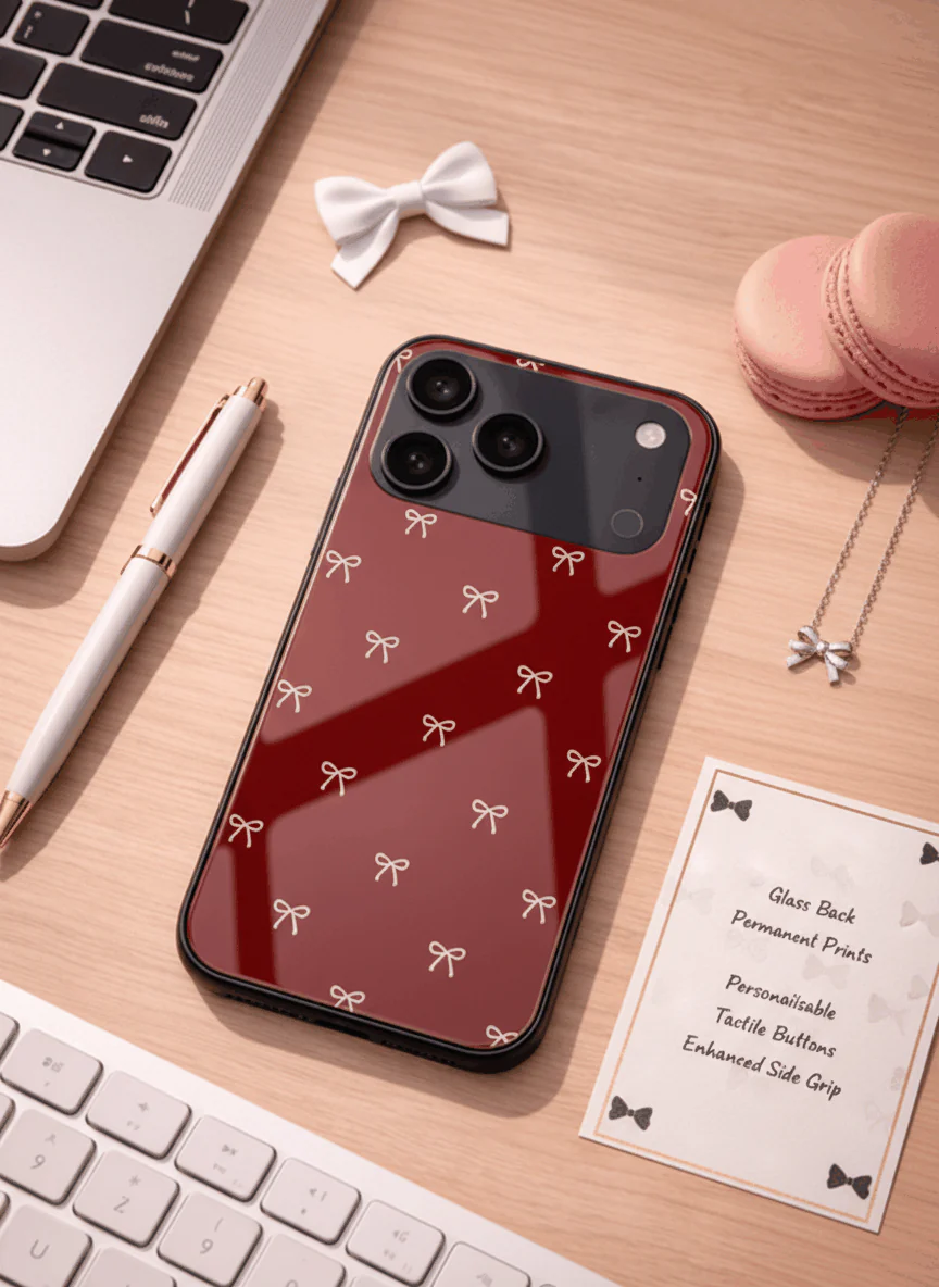 Red Bow Beaut Premium Glass Back Cover For iPhone 11-17 Models - Image 3