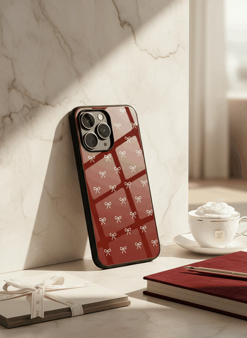 Red Bow Beaut Premium Glass Back Cover For iPhone 11-17 Models - Image 6