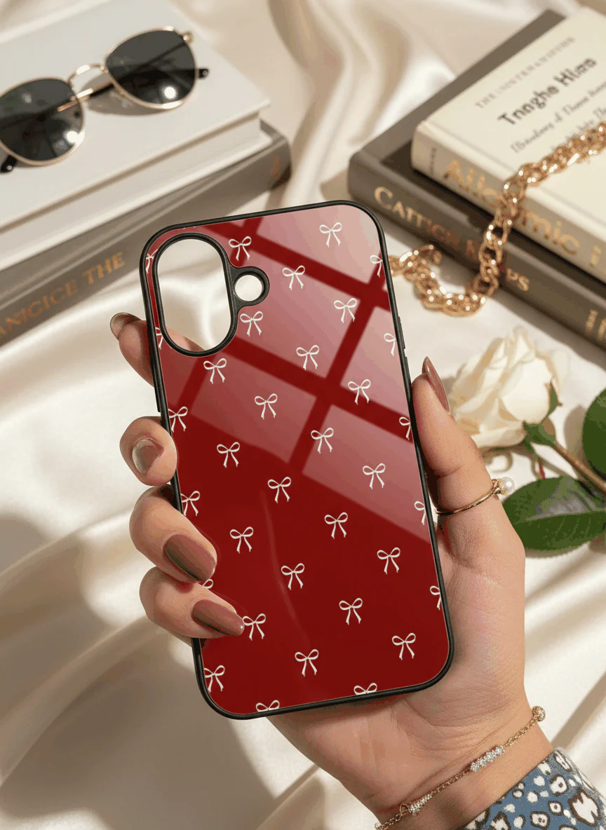 Red Bow Beaut Premium Glass Back Cover For iPhone 11-17 Models - Image 9